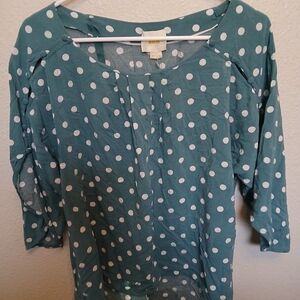 Maeve Teal and White Polka Dot Blouse